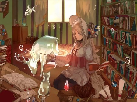 Аниме девушка в библиотеке