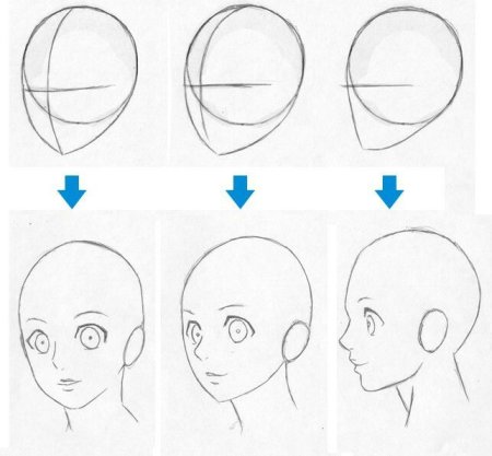Поэтапное рисование аниме головы