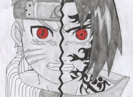 Наполовину Наруто наполовину Саске рисунок