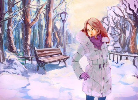 Рисованная девушка зимой