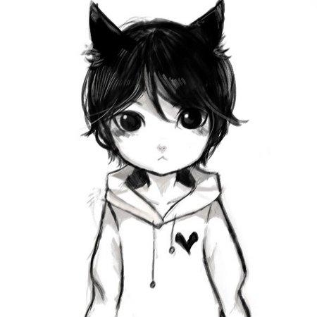 Аниме мальчик с котенком