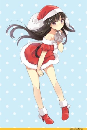 Аниме девушка в новогоднем костюме