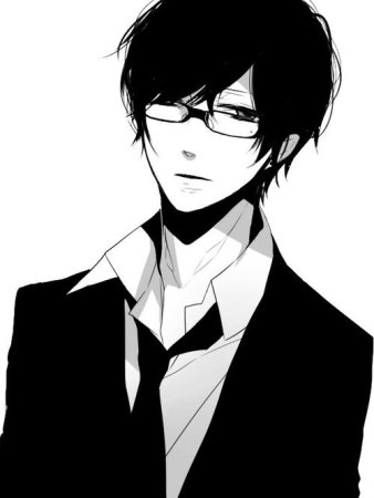 Аниме парень в очках с черными волосами