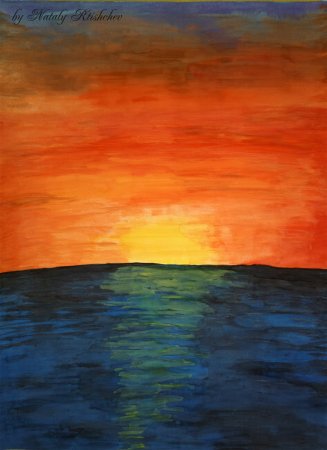 Закат солнца гуашью