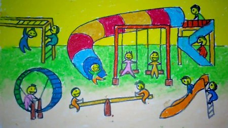 Дети на игровой площадке рисунок