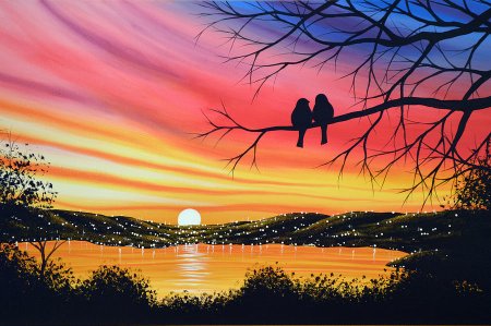 Пейзаж с силуэтом дерева