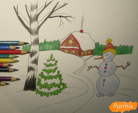 Рисунок в детский сад зимний пейзаж (55 фото)