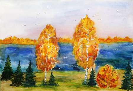 Рисование красками осень