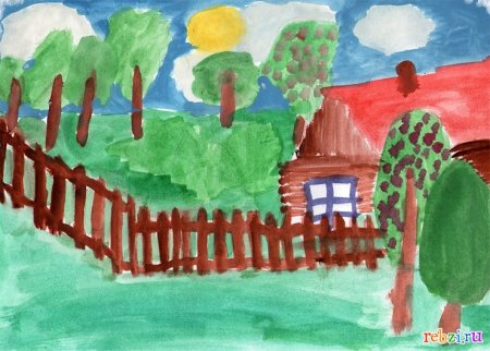 Сельский пейзаж детский рисунок