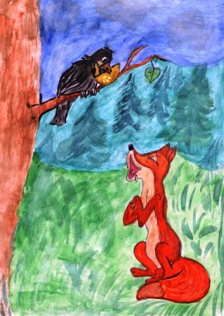 Детские рисунки к басне ворона и лисица крылова (54 фото)