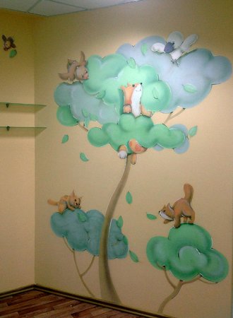 Роспись стен в детском саду спальня