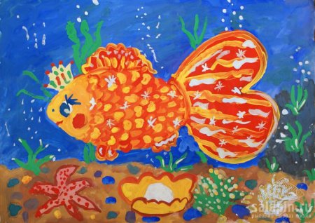 Золотая рыбка рисунок детский (53 фото)