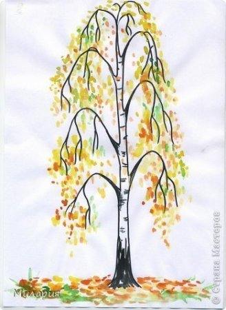 Рисование осенняя береза подготовительная группа