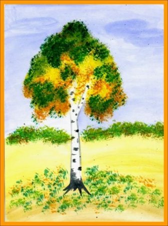 Рисование в дет саду береза осенью