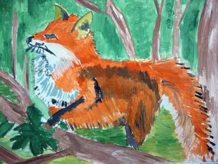 Лиса гуашью для детей