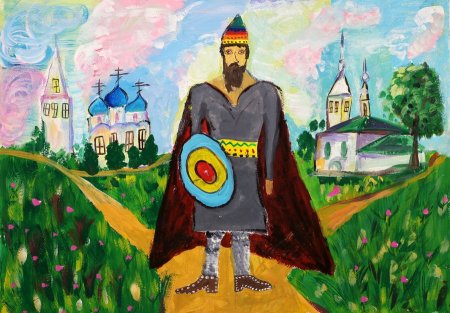 Русская Былина «Илья Муромец». Гуашь.