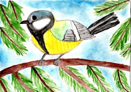 Рисование с детьми синичка