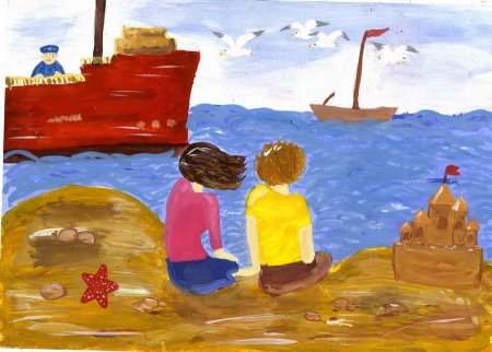 Детский рисунок море