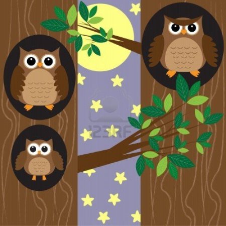 Совенок в дупле рисунок детский