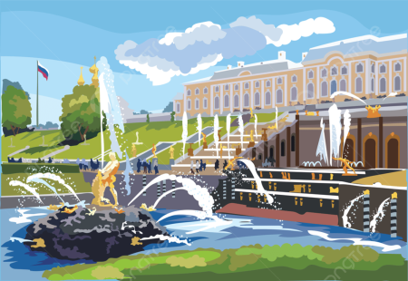 Фонтан СПБ Петергоф вектор на белом фоне