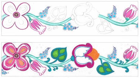 Рисование растительного узора в полосе