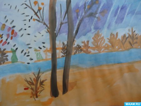 Осень цветными карандашами для детей