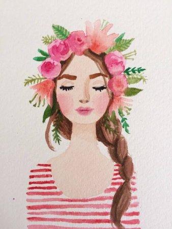 Нарисованная девушка с венком на голове