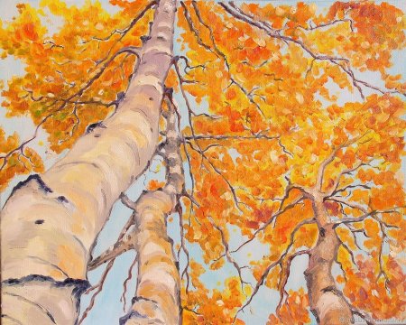 Золотая береза рисование