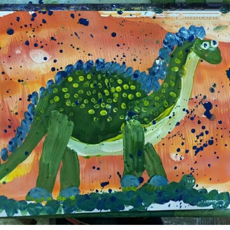 Рисование динозавров с детьми красками