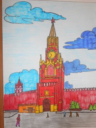 Спасская башня Кремля рисование Комарова