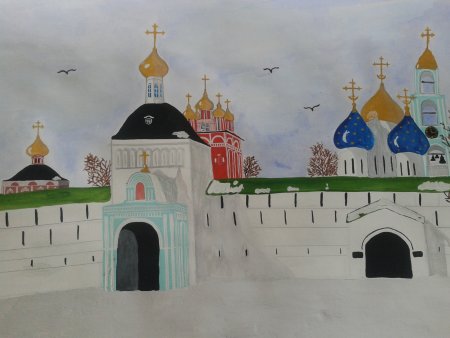 Детский рисунок храма преподобного Сергия Радонежского