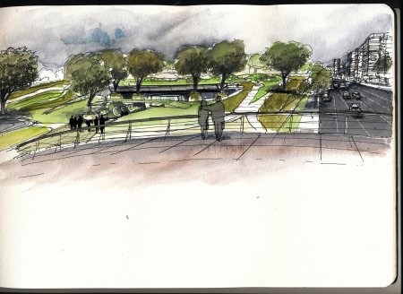 Наброски парки акварелью