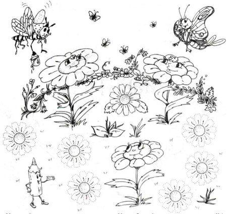 Раскраска Поляна с цветами