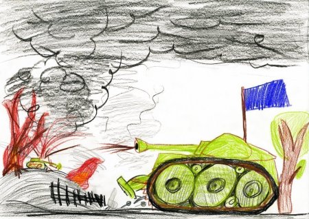 Детский рисунок сражение танков