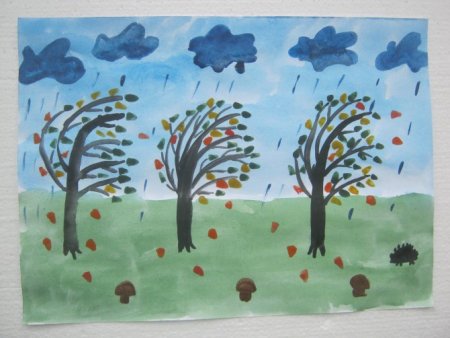 Рисование восковыми мелками осень