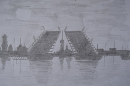 Дворцовый разводной мост в Санкт-Петербурге рисунок