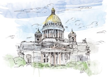 Акварель Санкт-Петербург Исакиевский собор