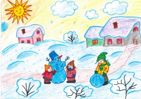 Зимний рисунок в детский сад