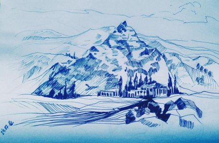 Рисование горы карандашами для детей