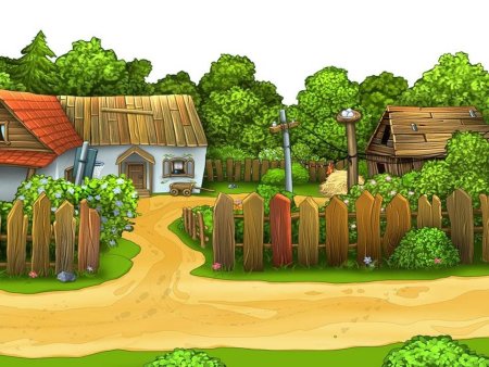 Дом в деревне мультяшный