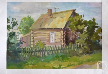 Деревенский домик гуашью