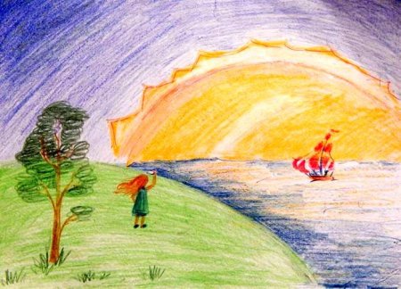 Детский пейзаж с солнцем