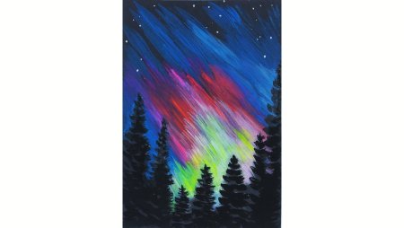 Северное сияние гуашью для детей