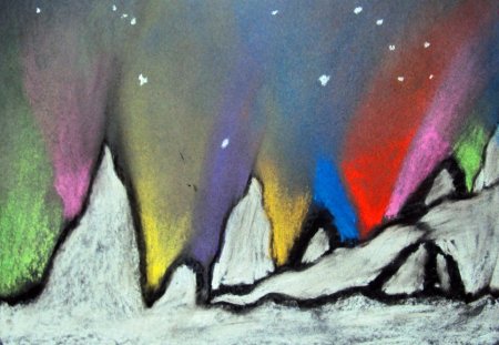 Северное сияние красками для детей