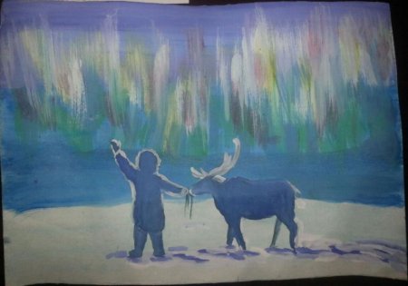 Северное сияние детский рисунок