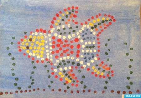 Рисование Золотая рыбка в технике пуантилизм