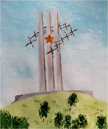 Рисунок монумента Журавли в Саратове