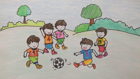 Рисунок детей играющих в футбол