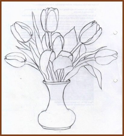 Поэтапное рисование вазы с цветами