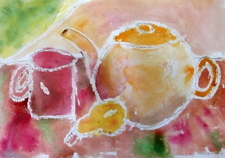 Рисование воском и акварелью